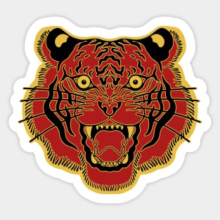 Red and Gold Traditional Tiger Face Sticker